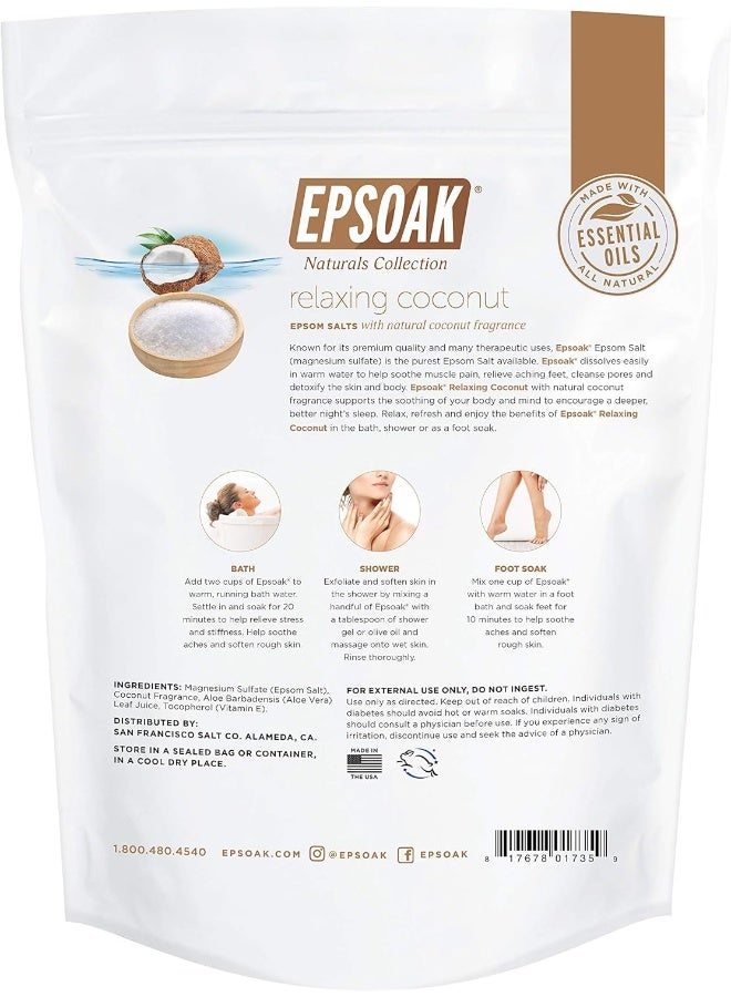 Epsoak Epsom Salt 2 Lb. Magnesium Sulfate Usp, Natural Coconut Scented, Resealable Epsom Salt Bag, Made In The Usa, Cruelty-Free Certified - Image 2